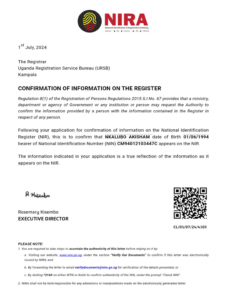 Confirmation of Information | PDF