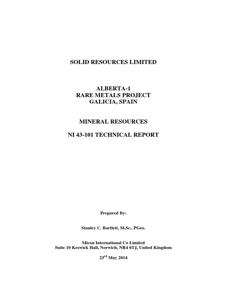 NI 43101 For Alberta 1 Rare Element Pegmatites PDF Mining Lithium