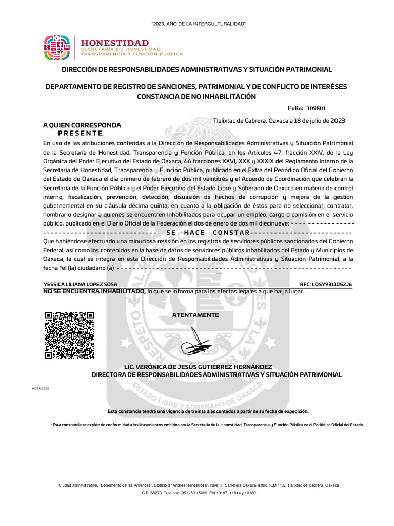 Constancia de No Inhabilitacion | PDF | Gobierno