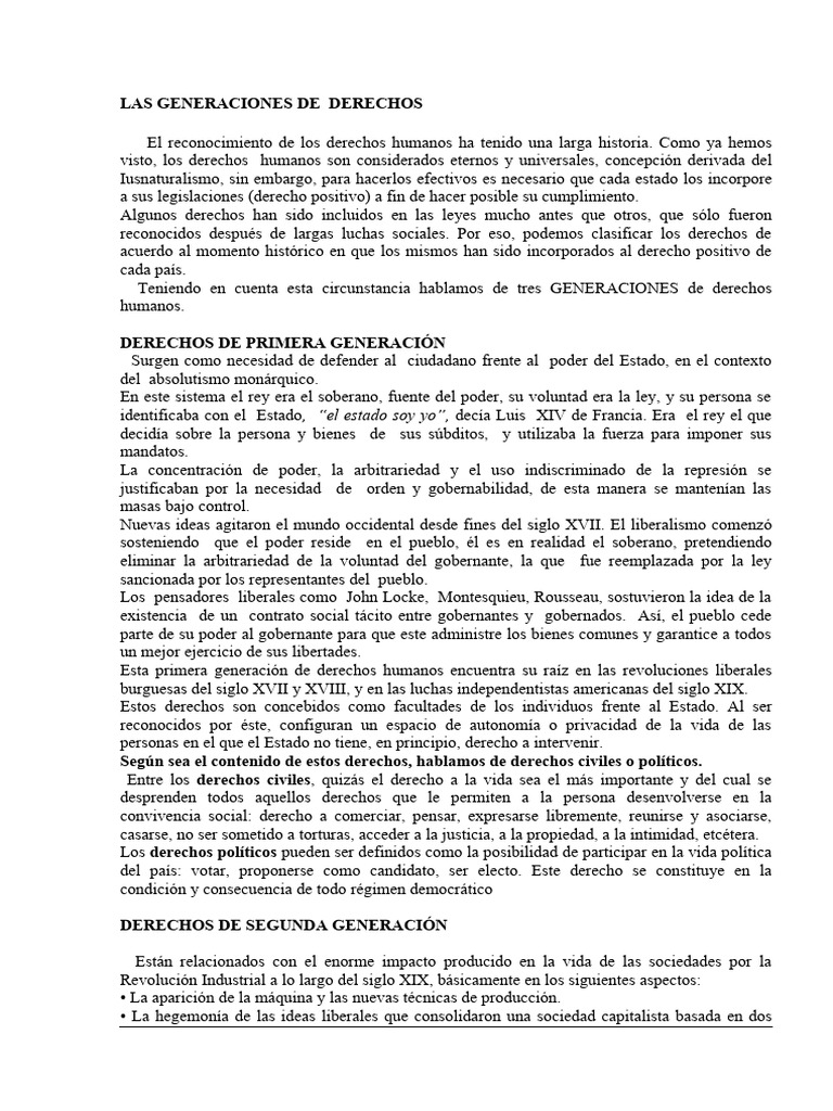 Las Generaciones de Derechos | PDF | Derechos humanos | Estado (política)