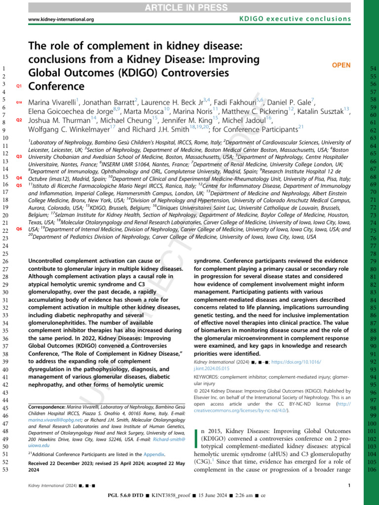 The Role of Complement in Kidney Disease Conclusions From A Kidney ...
