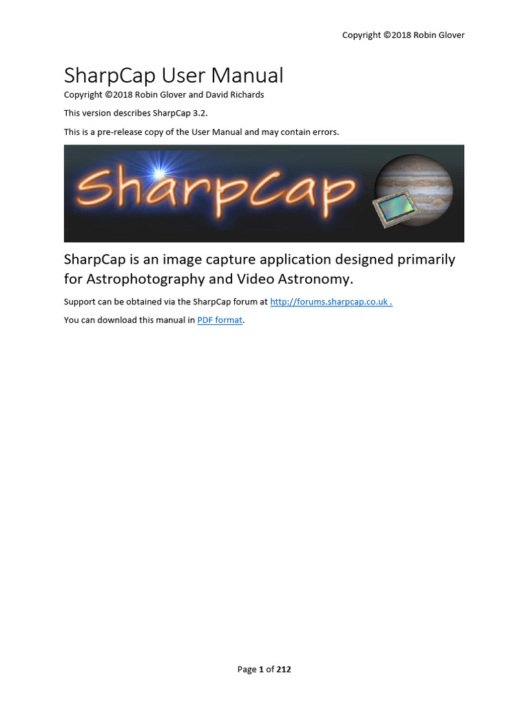 SharpCap 3.2 User Manual for Astrophotography | PDF | Camera | Software