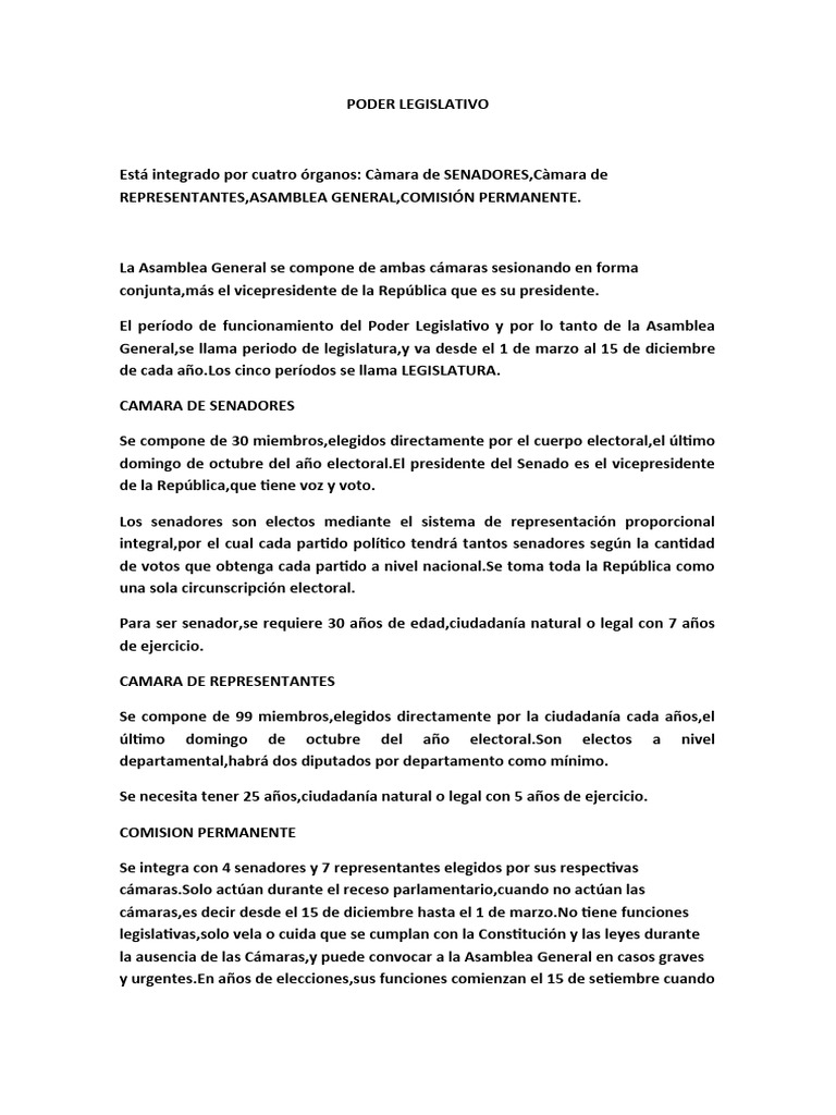 Estructura y Funciones del Poder Legislativo | PDF | Gobierno | Gobernancia