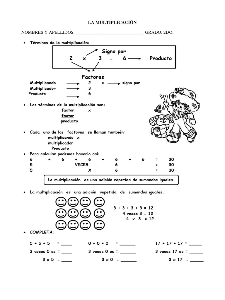 Ejercicios de Multiplicación para 2do Grado | PDF | Multiplicación ...