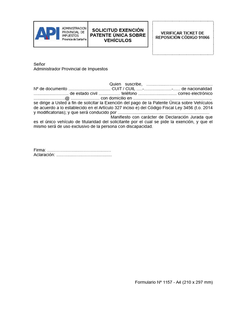 Solicitud de Exención Patente Vehicular | PDF
