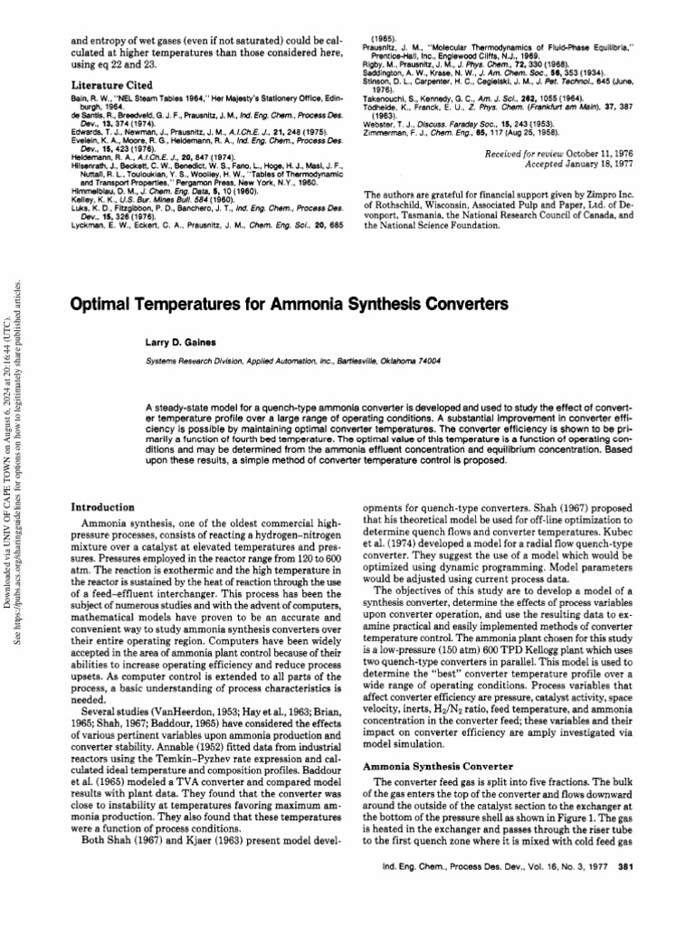 Optimal Temperature Control for Ammonia Converters | PDF | Chemical ...