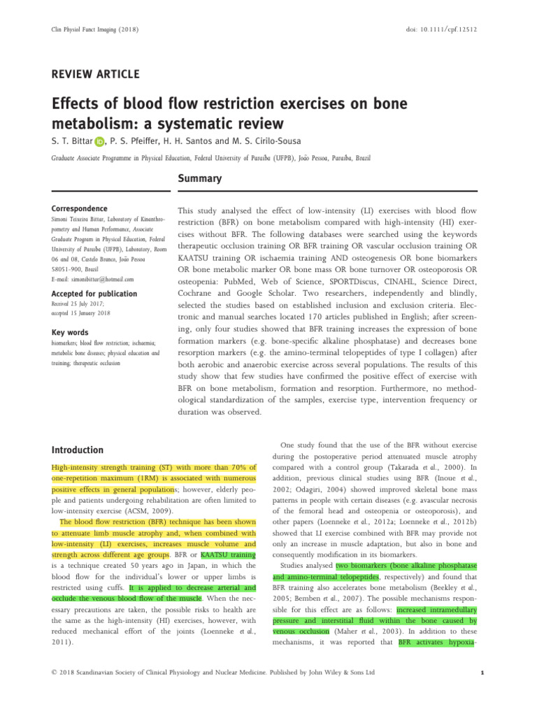 Kaatsu Training BITTAR 2018 Effects of Blood Flow Restriction Exercises ...