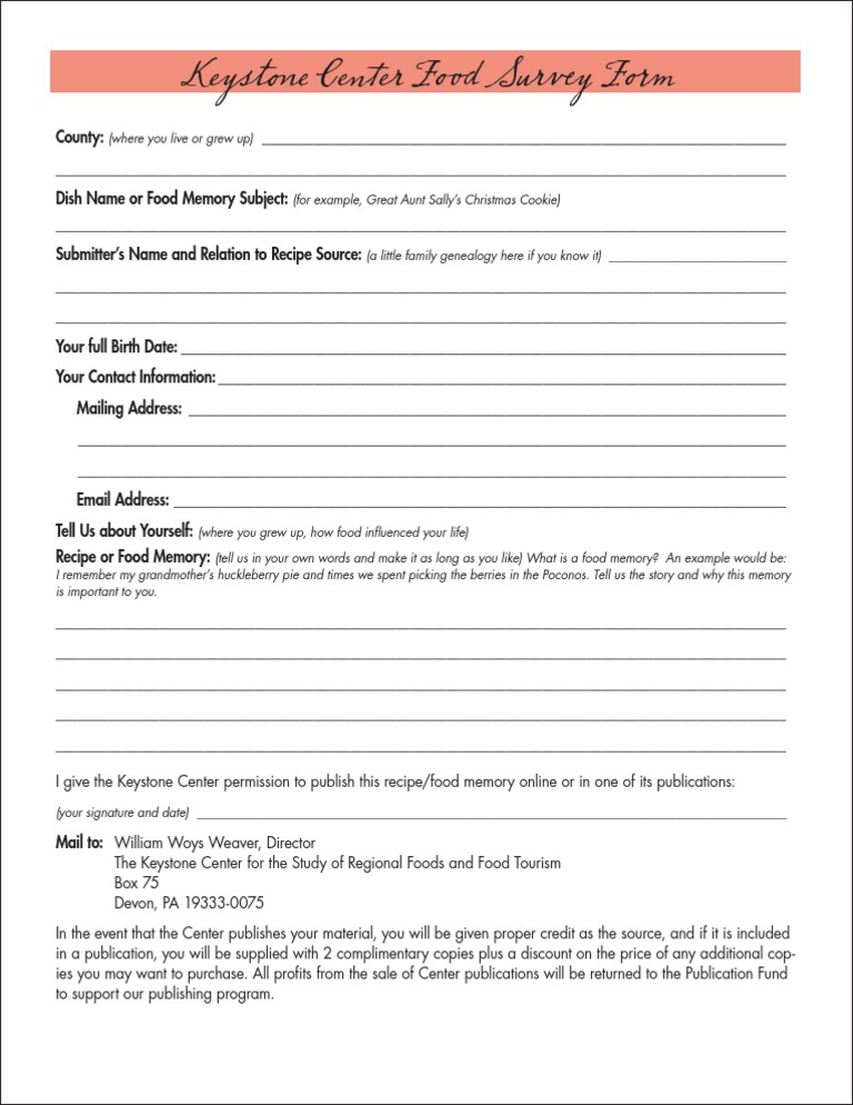 Keystone Food Memory Submission Form | PDF | Self-Improvement | Wellness