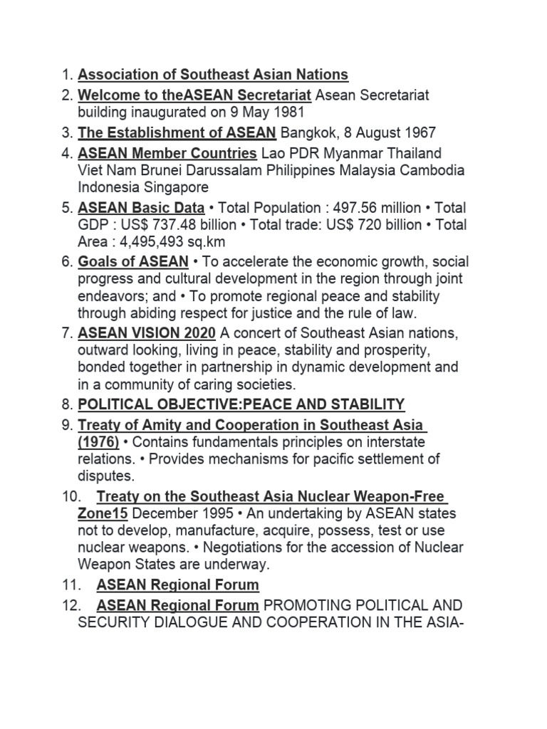 Overview of ASEAN and Its Goals | PDF | Asean Free Trade Area | Global ...