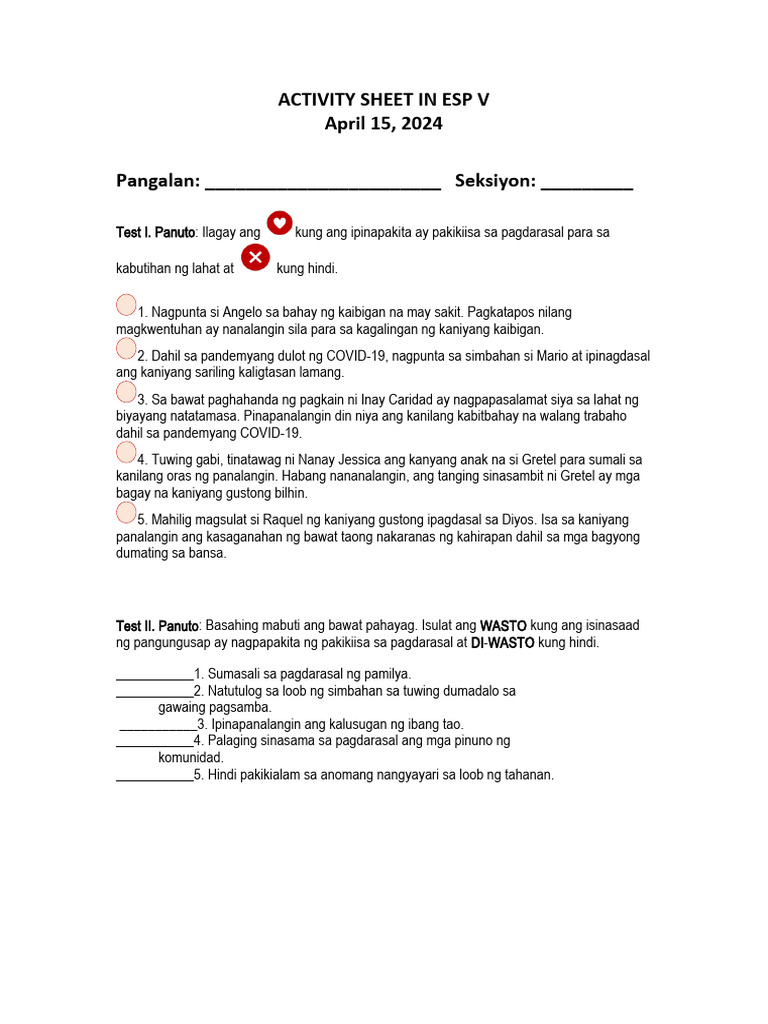Activity Sheet in Esp V | PDF