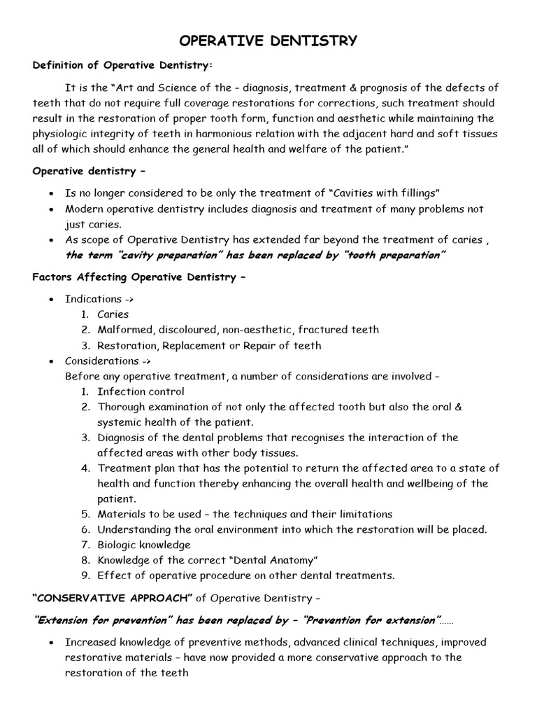 Conservative Dentistry Overview | PDF | Human Tooth | Dentistry