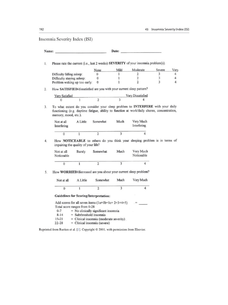 Insomnia Severity Index (ISI) | PDF