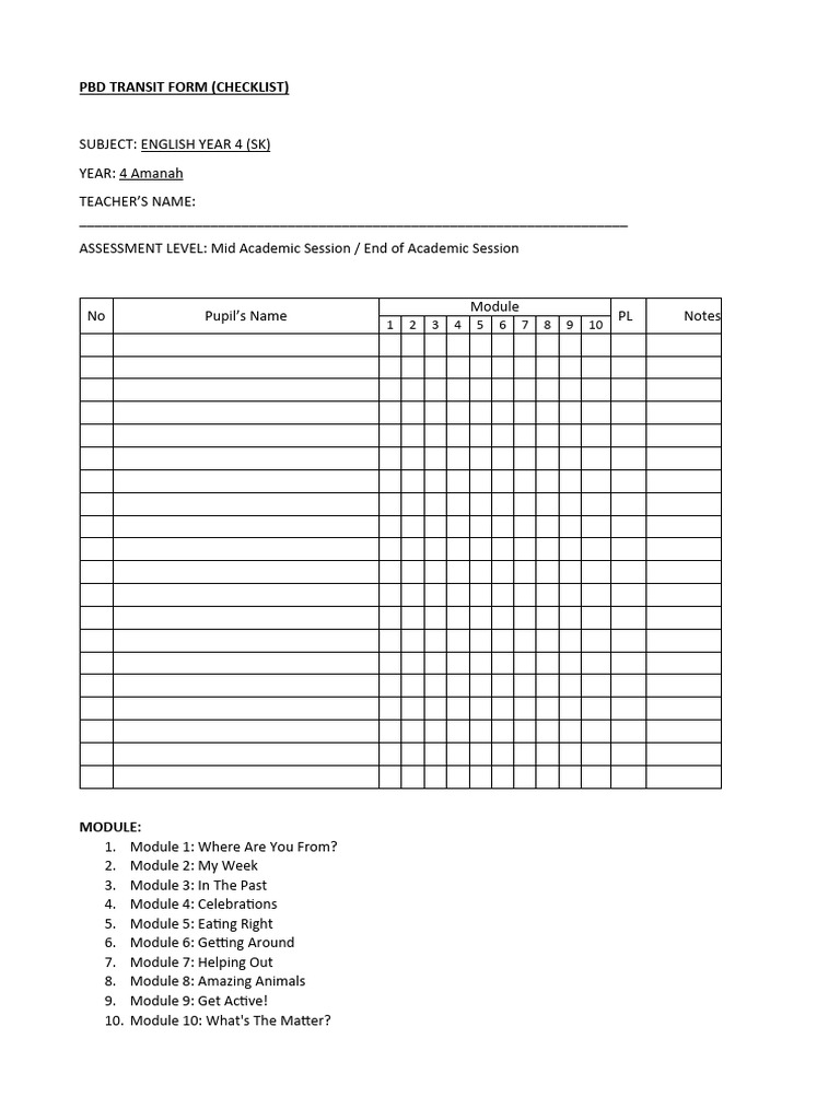 Year 4 English Assessment Checklist | PDF | Learning | Cognition