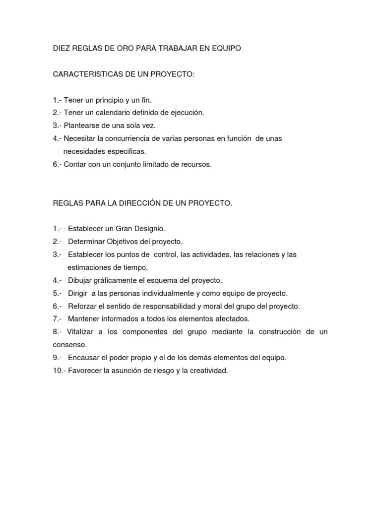 10 Reglas de Oro para Proyectos Efectivos | PDF | Planificación ...