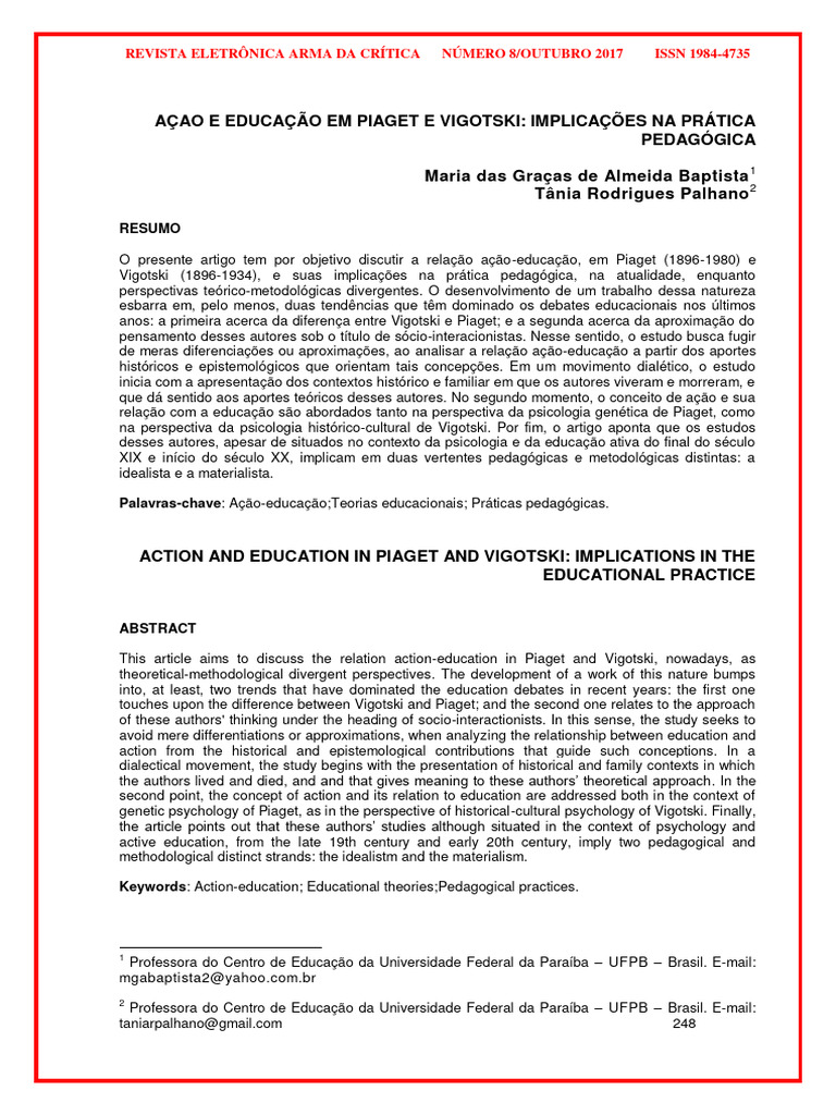 Ação e Educação: Piaget vs. Vigotski | PDF | Pensamento | Sociologia