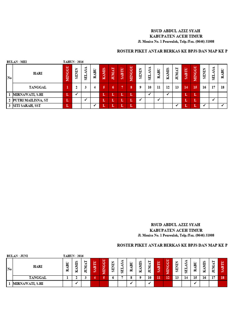 Roster Piket Loket | PDF