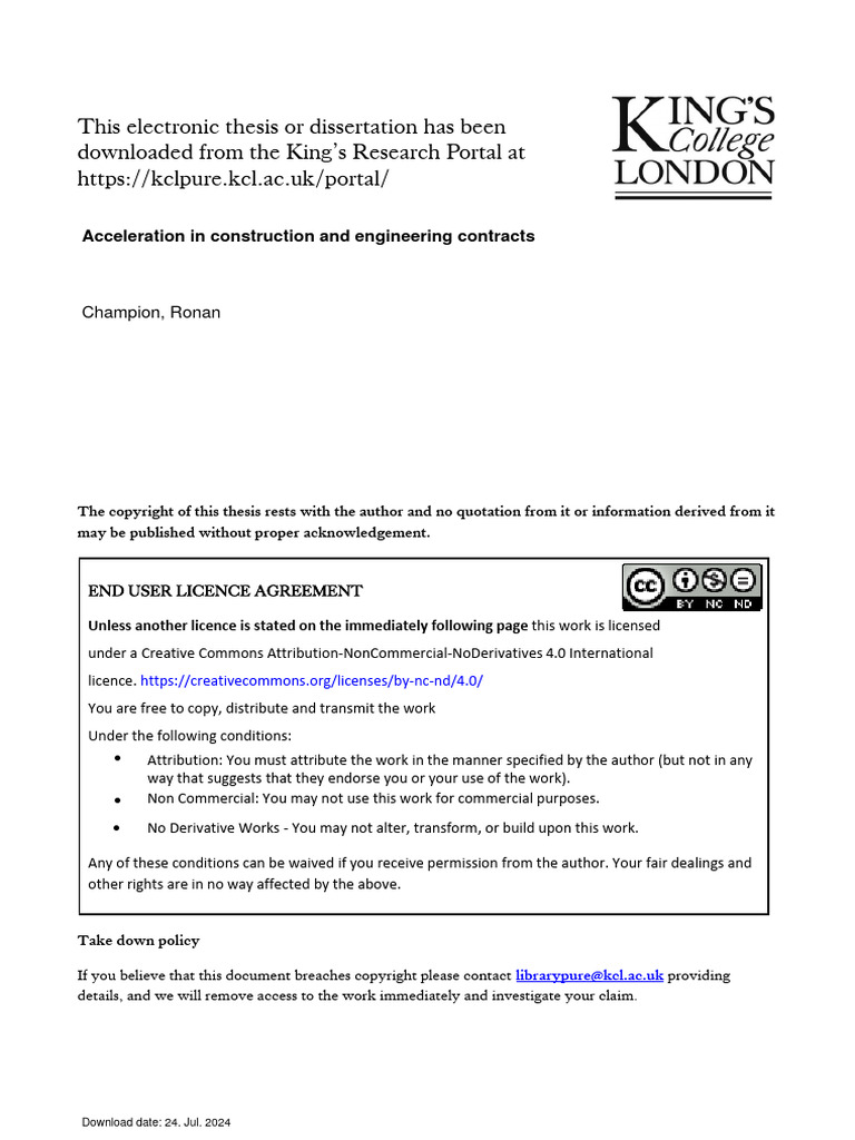 PHD Thesis; Acceleration in Construction & Engineering Contracts | PDF ...