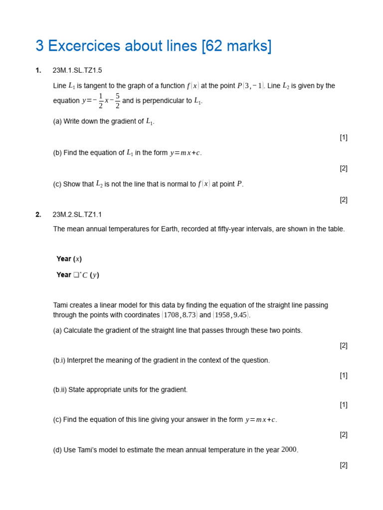 3 Excercices About Lines | PDF | Linear Regression | Regression Analysis