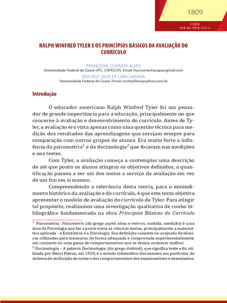 Princípios de Avaliação de Tyler | PDF | Aprendizado | Psicometria