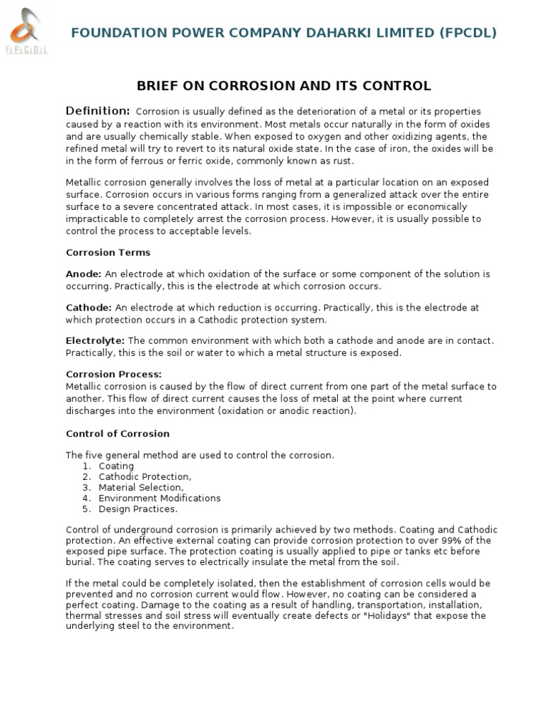 Corrosion Control at FPCDL | PDF | Corrosion | Anode