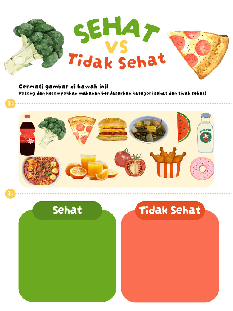 Lembar Kerja Siswa Ilustrasi Makanan Sehat Dan Tidak Sehat | PDF