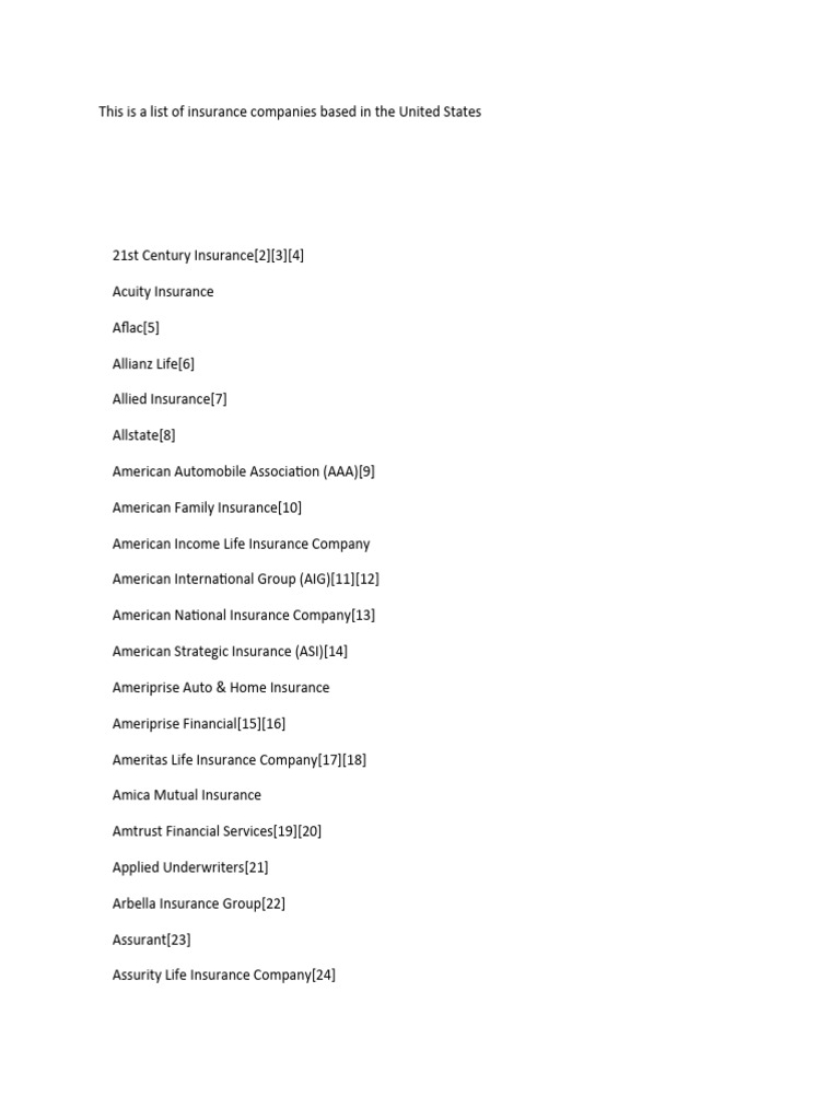 List of U.S. Insurance Companies | PDF | Insurance | Financial Services