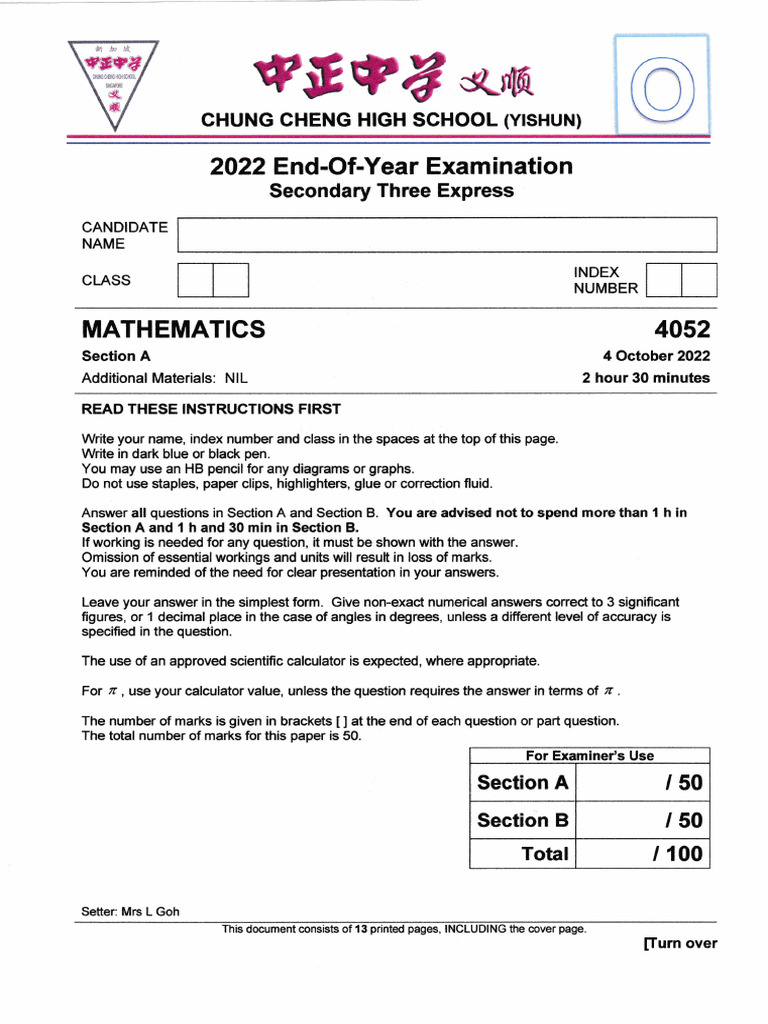 2022 Sec 3 Express Math Exam Paper | PDF | Mathematics