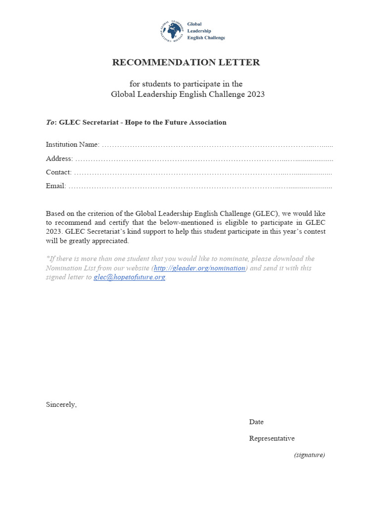 (For Instructors) Recommendation Letter | PDF