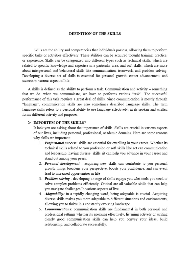 Importance and Types of Skills Explained | PDF | Communication | Skill