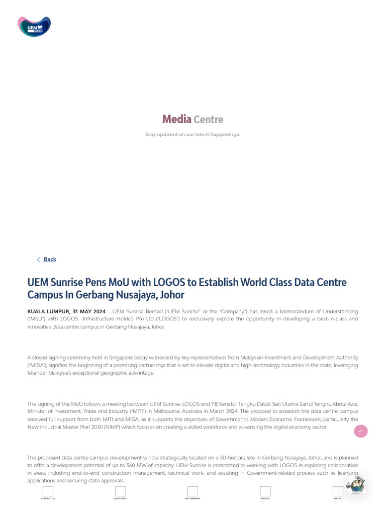 LOGOS To Establish World Class Data Centre Campus in Gerbang Nusajaya ...