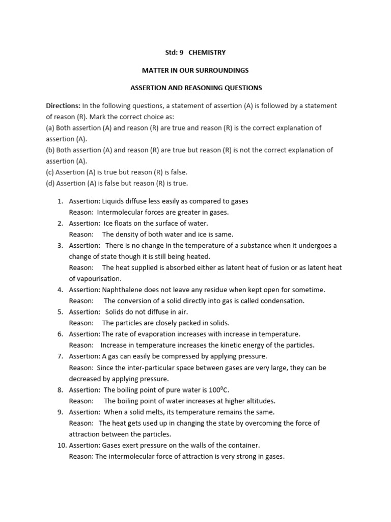 Assertion Reason Matter In Our Surroundings Pdf