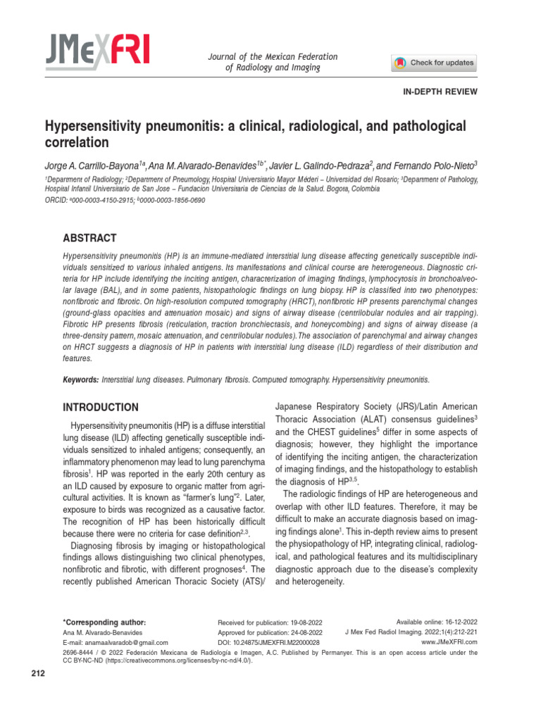 Hypersensitivity pneumonitis a clinical radiological and pathological