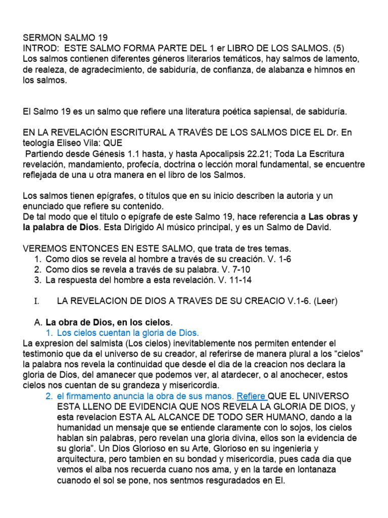 Revelación de Dios en el Salmo 19 | PDF | Salmos | Dios