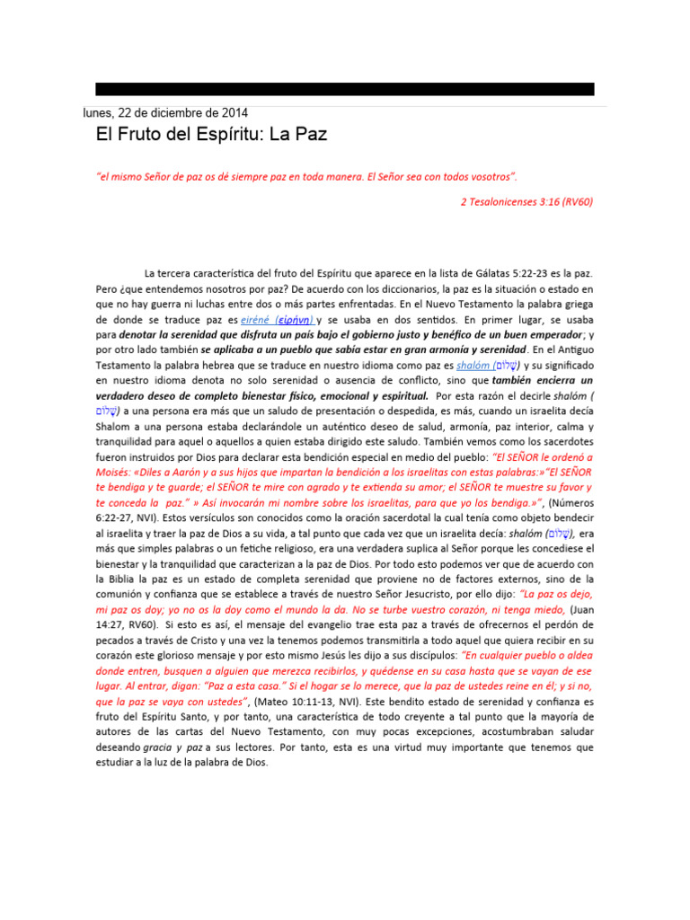 El Fruto Del Espiritu Santo La Paz | PDF | Cristo (título) | Paz