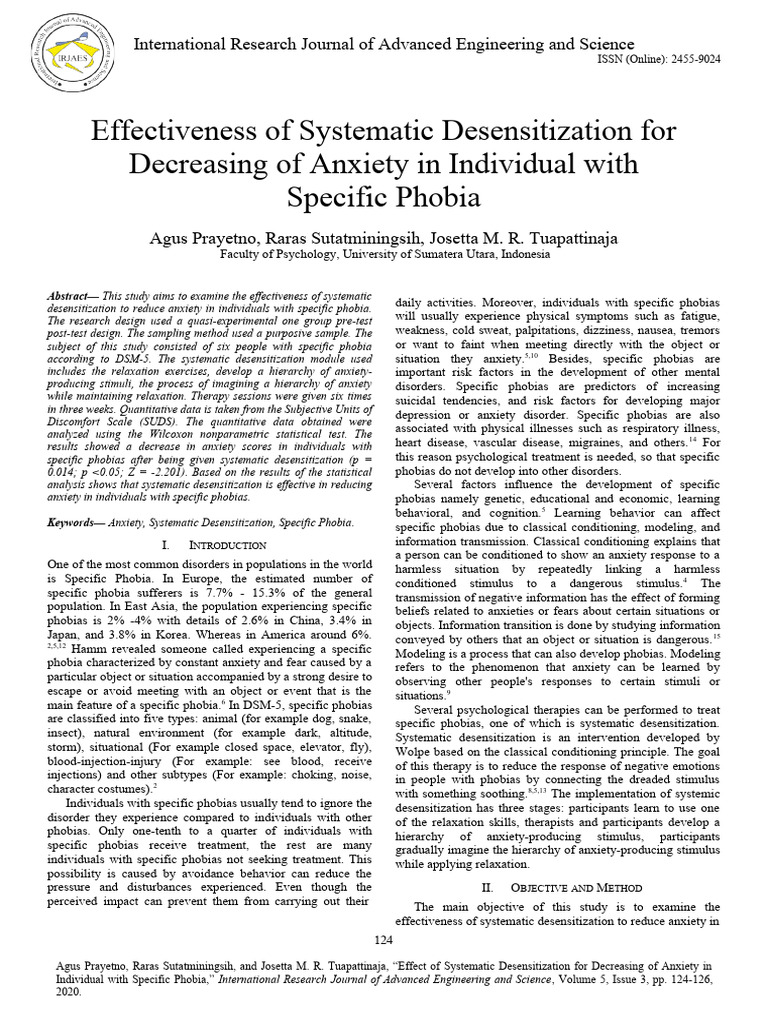 Systematic Desensitization for Phobia Anxiety | PDF | Phobia | Anxiety