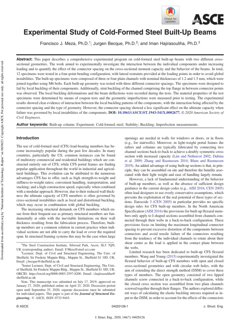 Exp Study On Builtup Cfs Beam Pdf Buckling Beam Structure