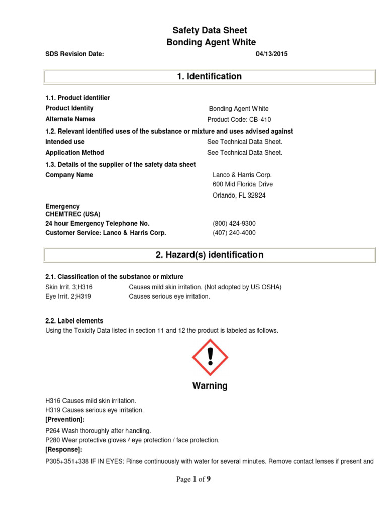 MSDS Bonding Agen PDF Toxicity Safety