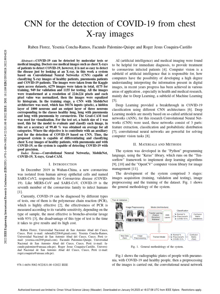 CNN For The Detection of COVID-19 From Chest X-Ray Images | PDF | Deep ...