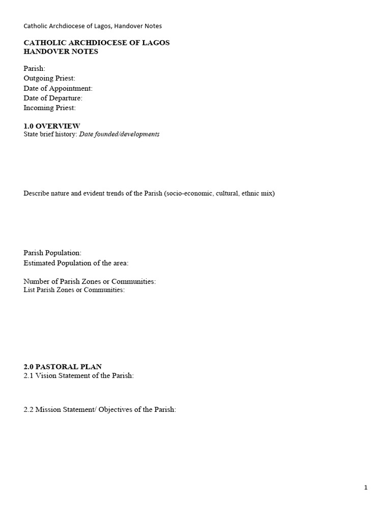 Lagos Archdiocese Handover Notes | PDF | Banks | Parish