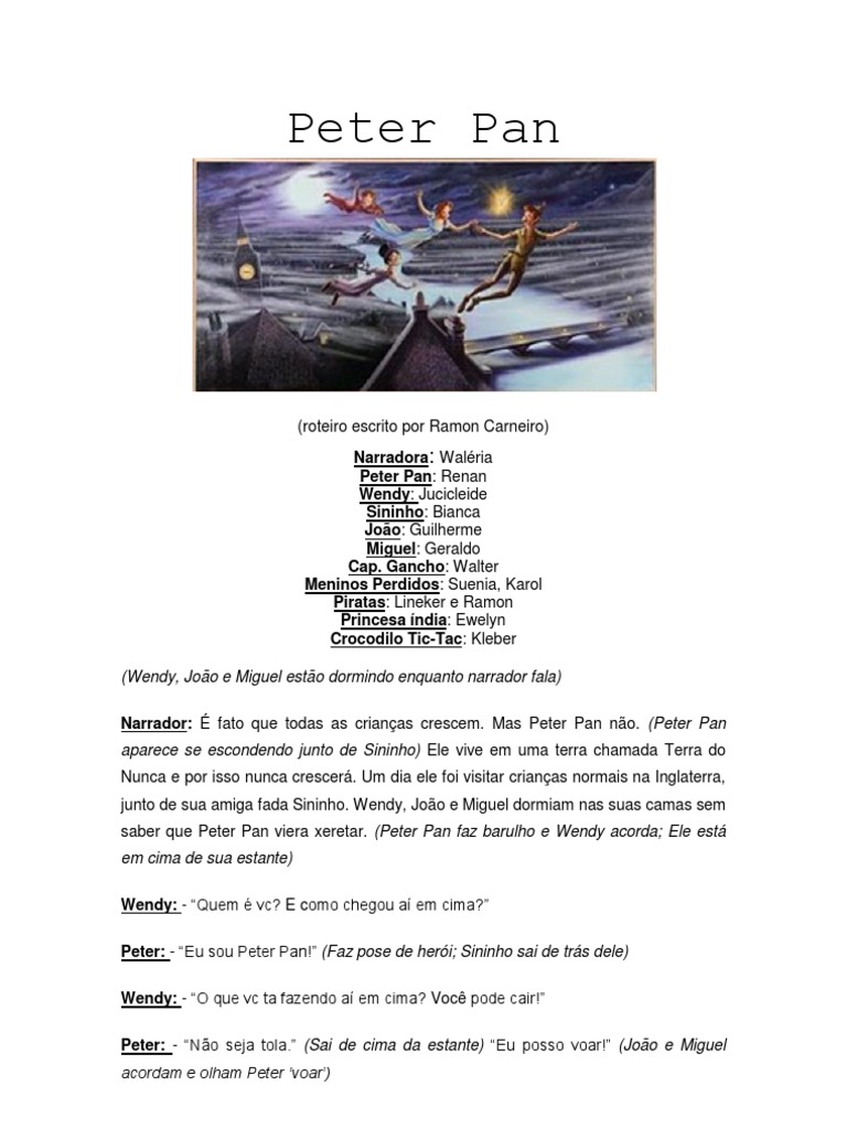 Roteiro da Peça Teatral Peter Pan | PDF | Peter Pan | Terra do Nunca