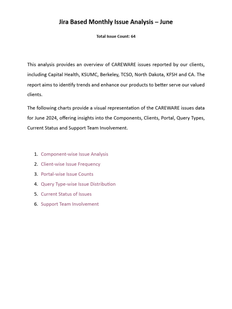 Jira Based Monthly Issue Analysis - June | PDF | Data Management ...