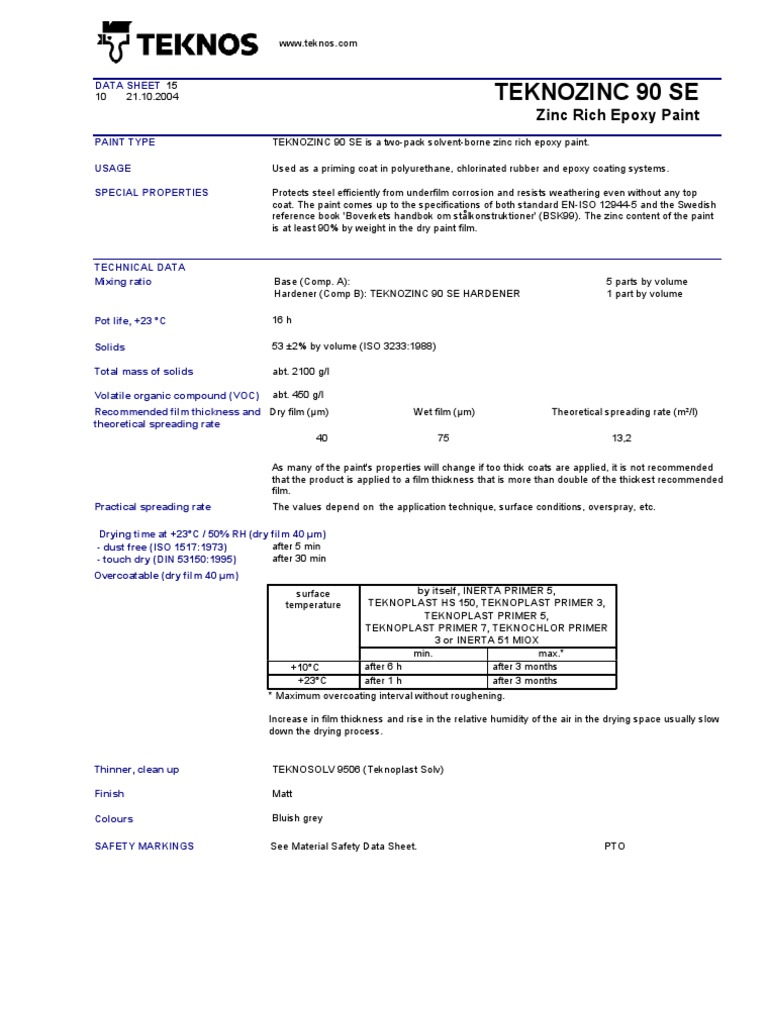 Teknozinc 90 SE Technical Data Sheet | PDF | Paint | Epoxy