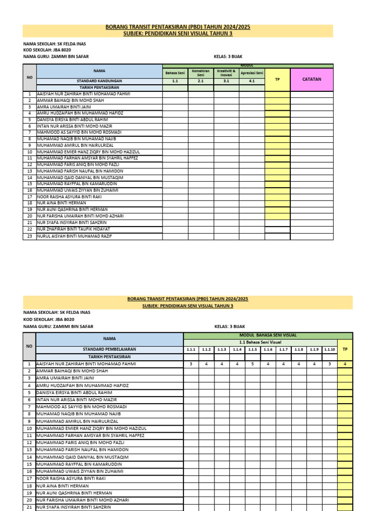 Rekod Transit PBD PSV THN 3 (Version 2) | PDF