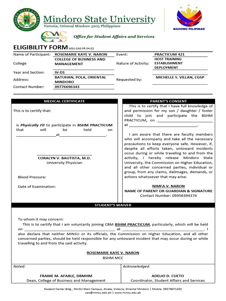 Students Eligibility Form Ii | PDF | Student Affairs | Health Care