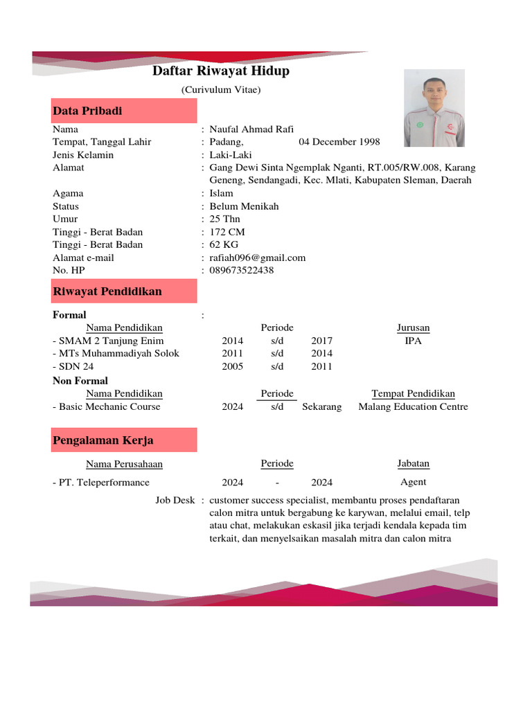 CV Naufal Ahmad Rafi | PDF | Karier & Perkembangan
