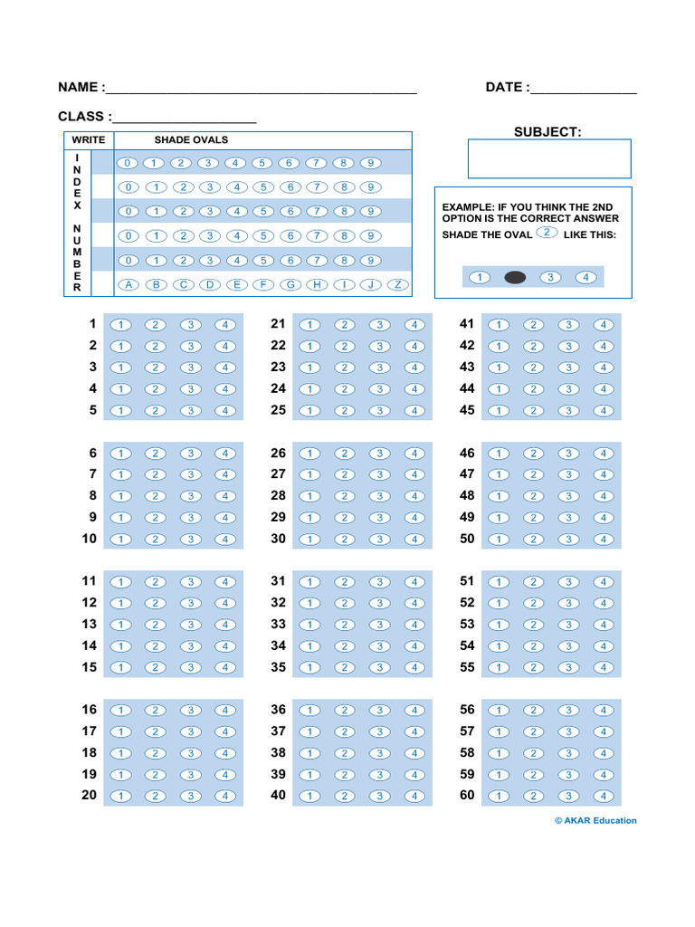 PSLE Optical Answer Sheet Template | PDF