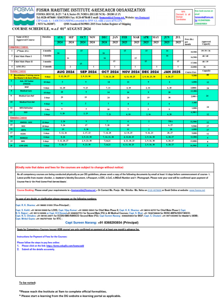 Course Schedule Aug 2024 Noida PDF Shipping Navigation