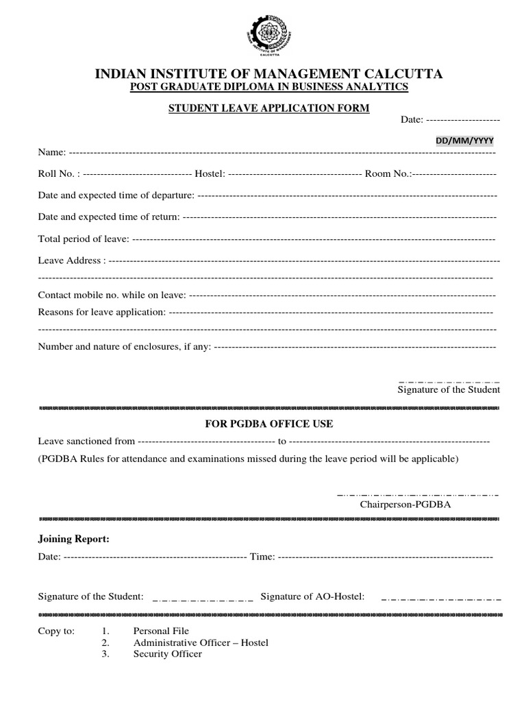 IIMC PGDBA Leave Form | PDF