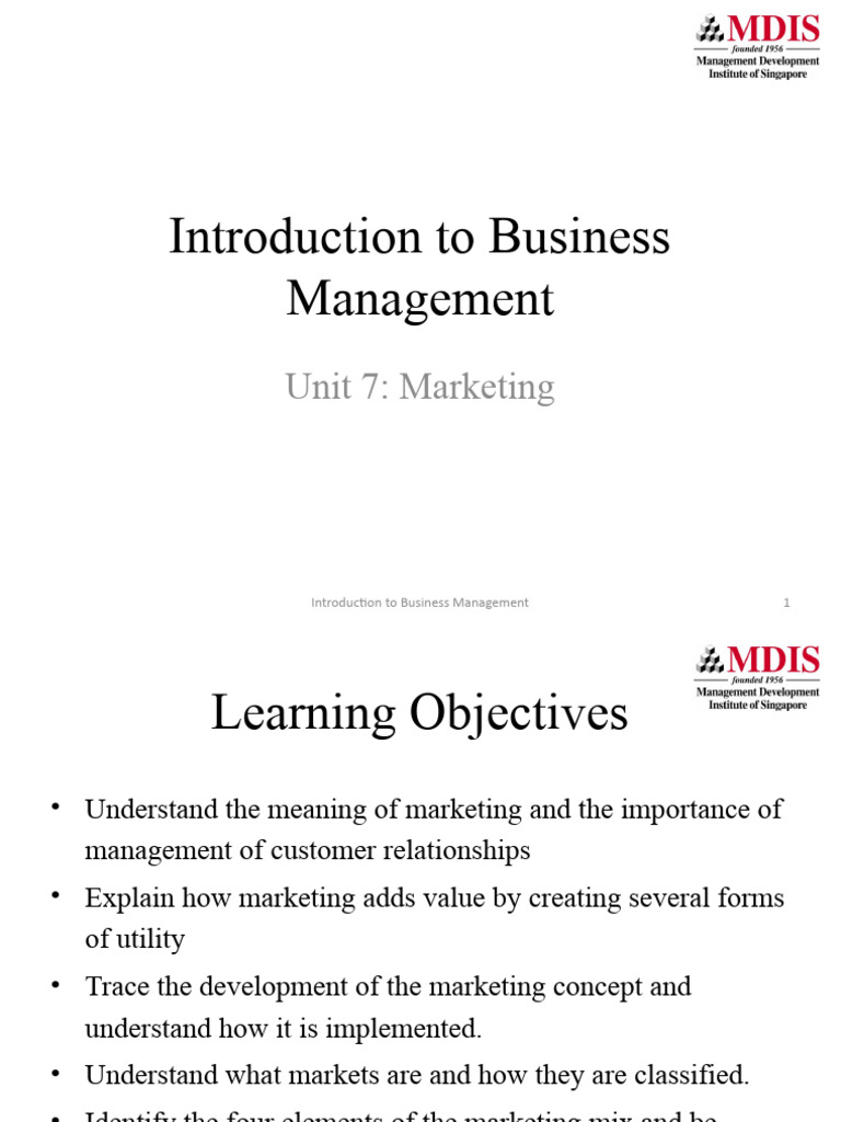 Unit 7 Introduction To Business Management Pdf Marketing Pricing