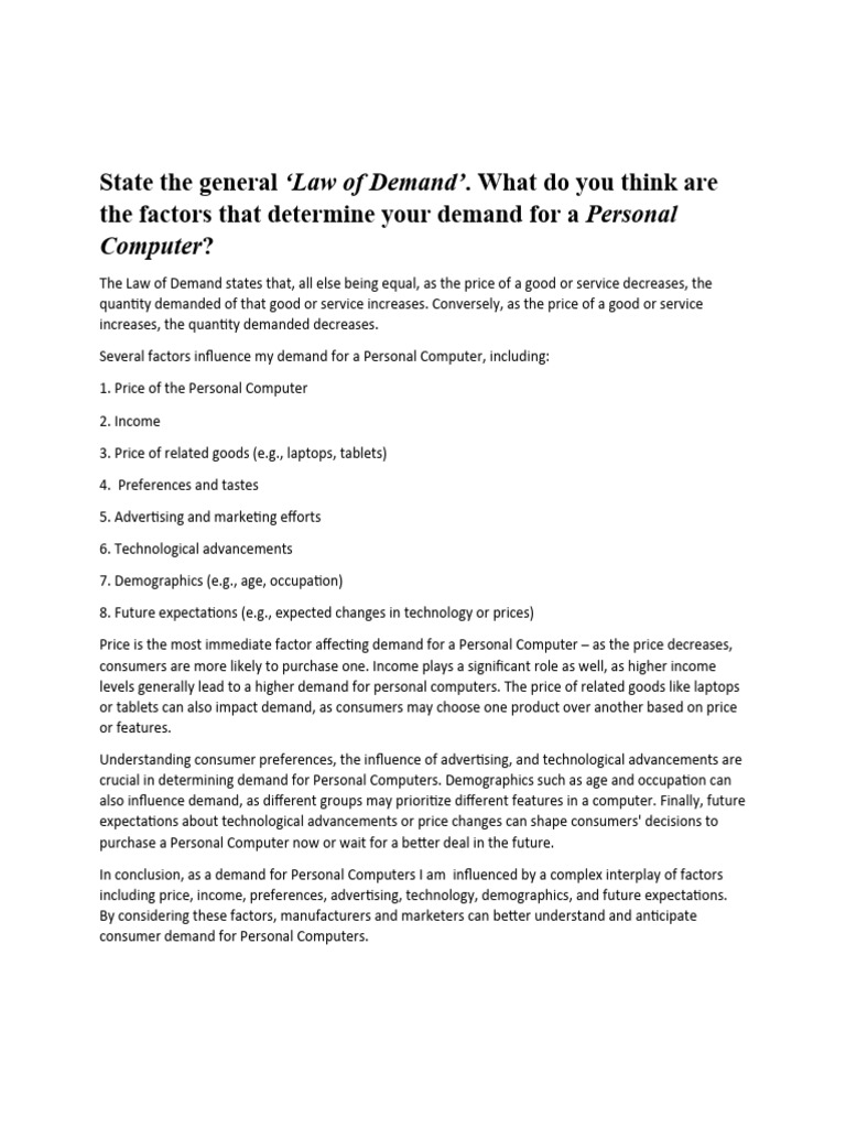 Factors Influencing Demand for PCs | PDF | Demand | Elasticity (Economics)